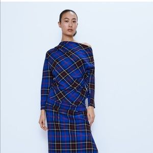 Zara Asymmetric plaid top